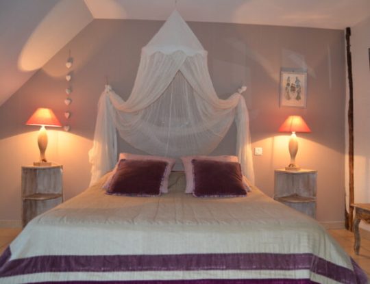 Chambres hôtes Chaumont sur Loire, chambre Bergeronnette, vue lit et lampes