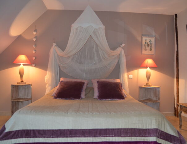 Chambres hôtes Chaumont sur Loire, chambre Bergeronnette, vue lit et lampes