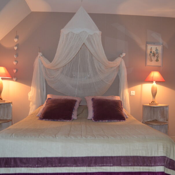 Chambres hôtes Chaumont sur Loire, chambre Bergeronnette, vue lit et lampes