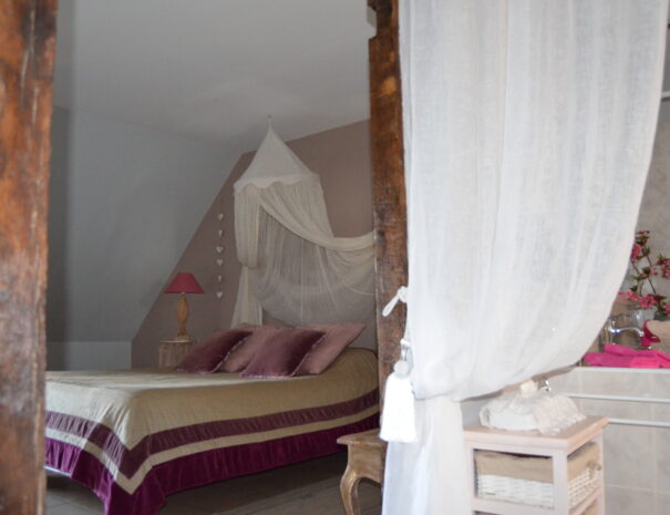 Chambres hôtes Chaumont sur Loire, chambre Bergeronnette, vue ciel de lit