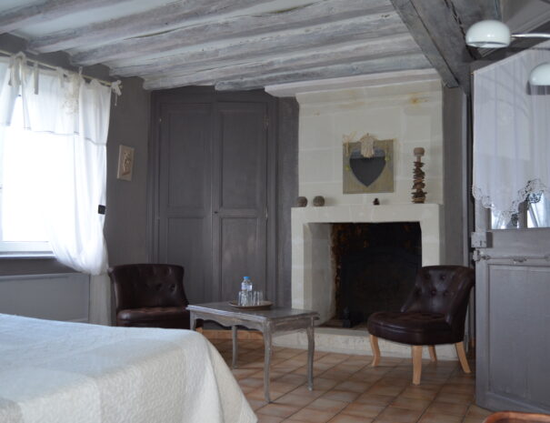 Chambres hôtes Chaumont sur Loire, chambre Verdier vue cheminée et fenêtre